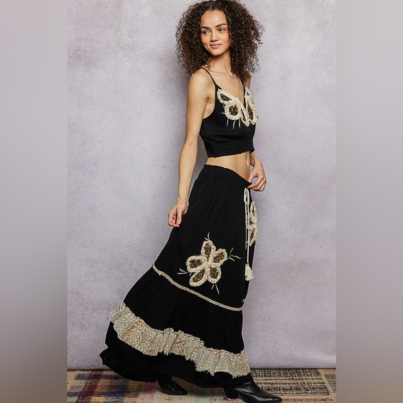 PB2 New POL Elegant Black and Cream Maxi Skirt - Picture 4 of 5